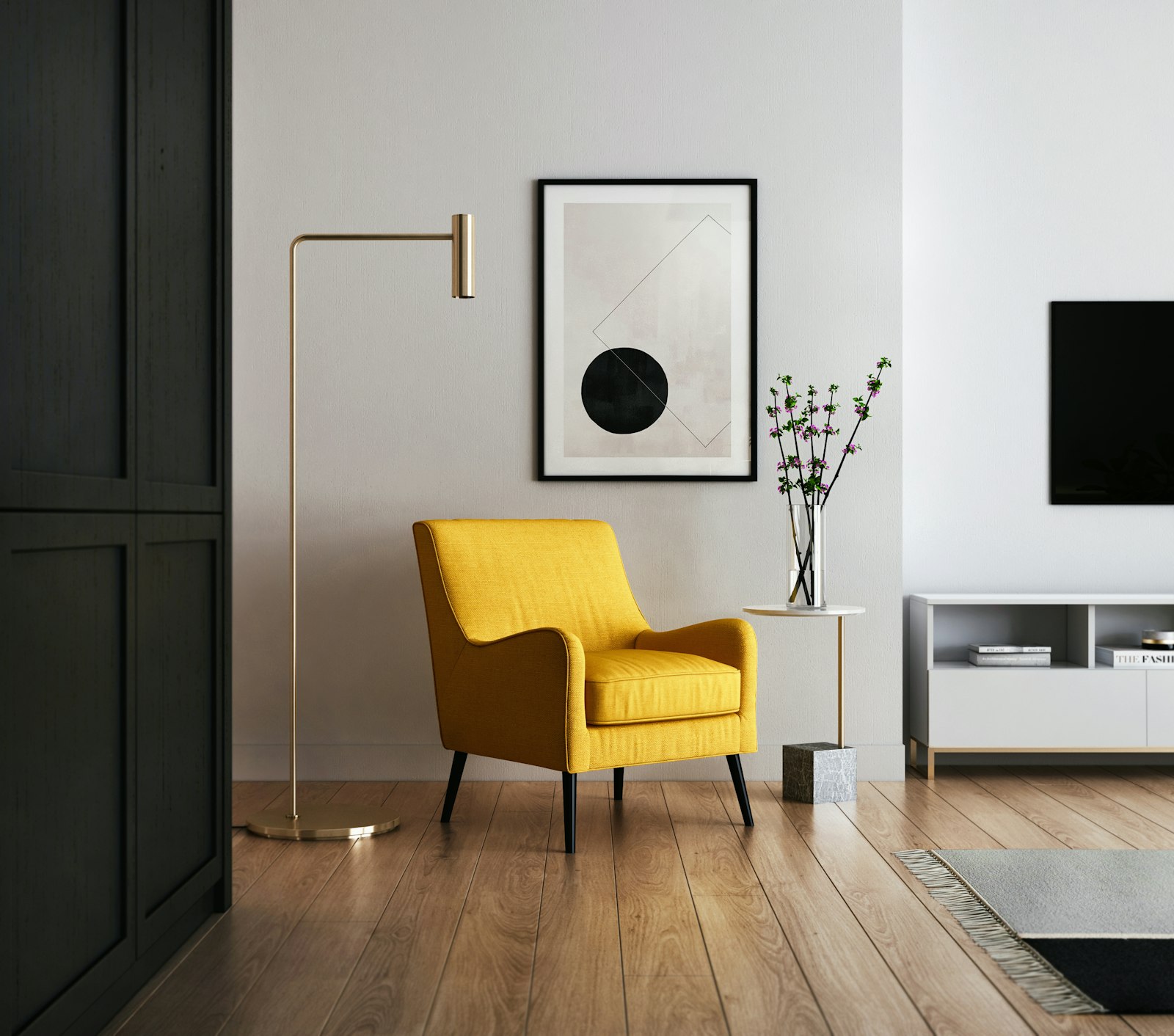 Bright living room with sofa and natural light